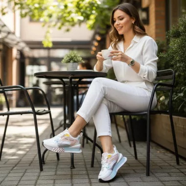 Adidasi dama casual albi cu roz CL2312 N11-1